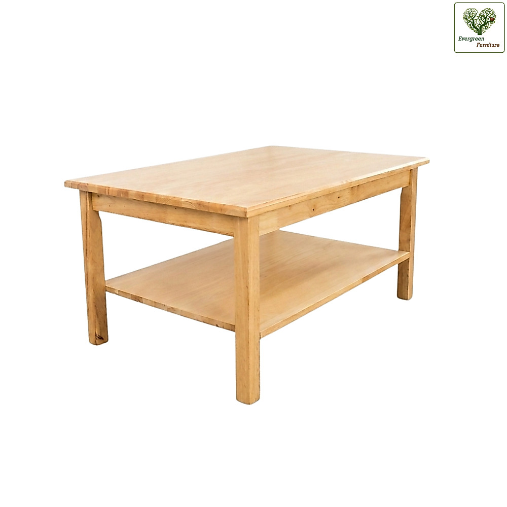 Evergreen Furniture โต๊ะกลางไม้ยางพารา โต๊ะข้างโซฟา โต๊ะรับแขก 2 ชั้น มินิมอล ขนาด 90x60 T-964-S2/T-