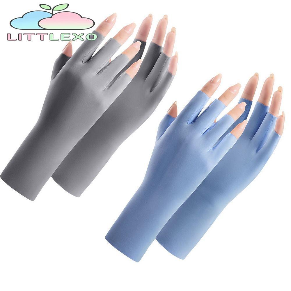 LITTLEX ถุงมือเพ้นท์เล็บ, เล็บป้องกันรังสียูวี Anti-Uv Rays ครีมกันแดดถุงมือ, โคมไฟ Led สีสันสดใสปกป้องผิวนิ้วป้องกันรังสีเล็บ Mittens ผู้หญิง