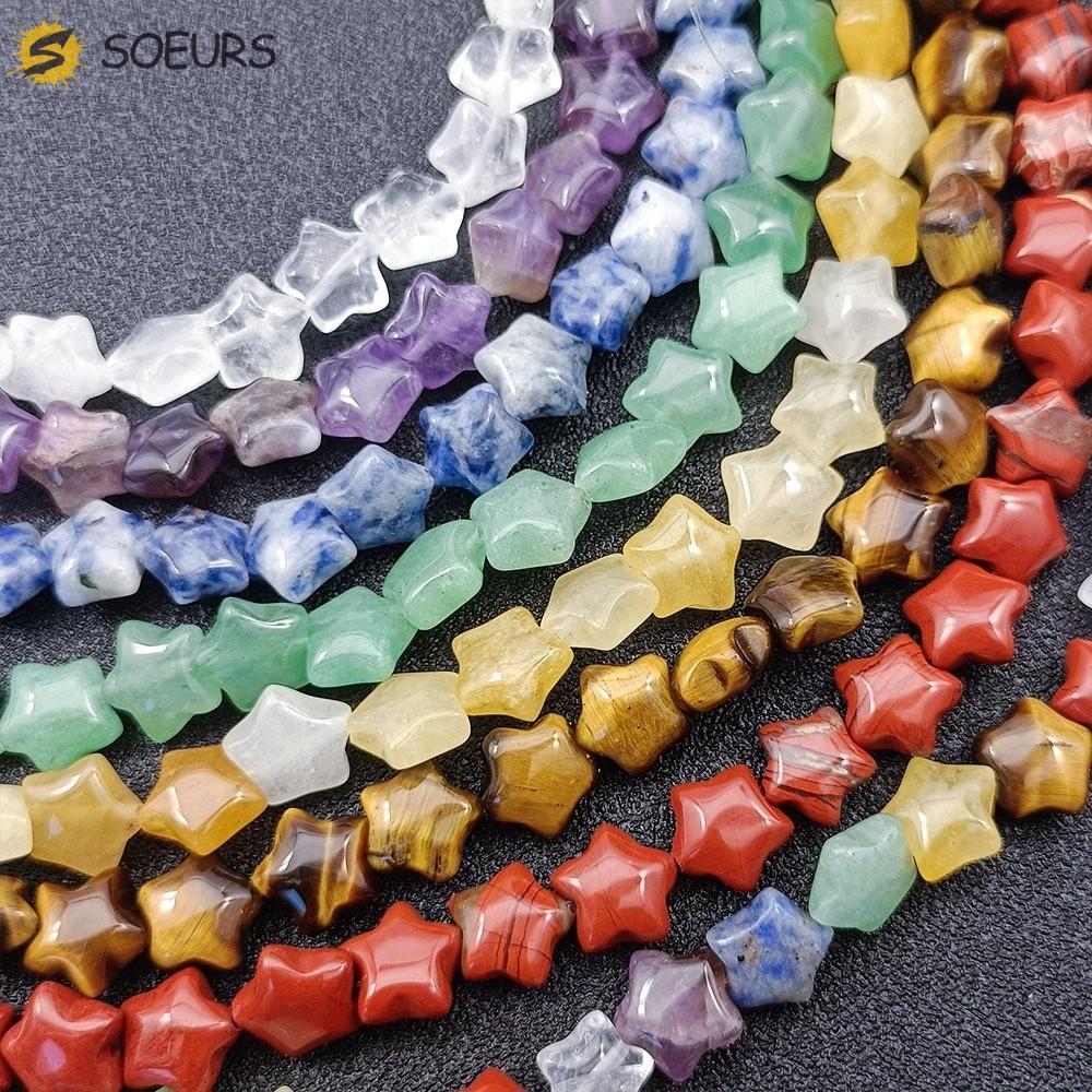 SOEURS 21 ชิ้น Spacer ลูกปัดหลวม,|หินคริสตัลสีขาวดาวห้าแฉกลูกปัด,ต่างหูสีแดงแจสเปอร์โรสควอตซ์คริสตัลสีชมพูเครื่องประดับทําวัสดุอุปกรณ์ ทําเอง
