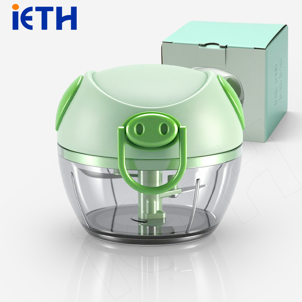 iETH เครื่องสับอาหารแบบดึง 170ml สับกระเทียม/พริก ไม่เลอะมือ ไม่แสบตา ใบมีดคมกริบ ฐานกันลื่น ล้างง่าย ส่งฟรี!