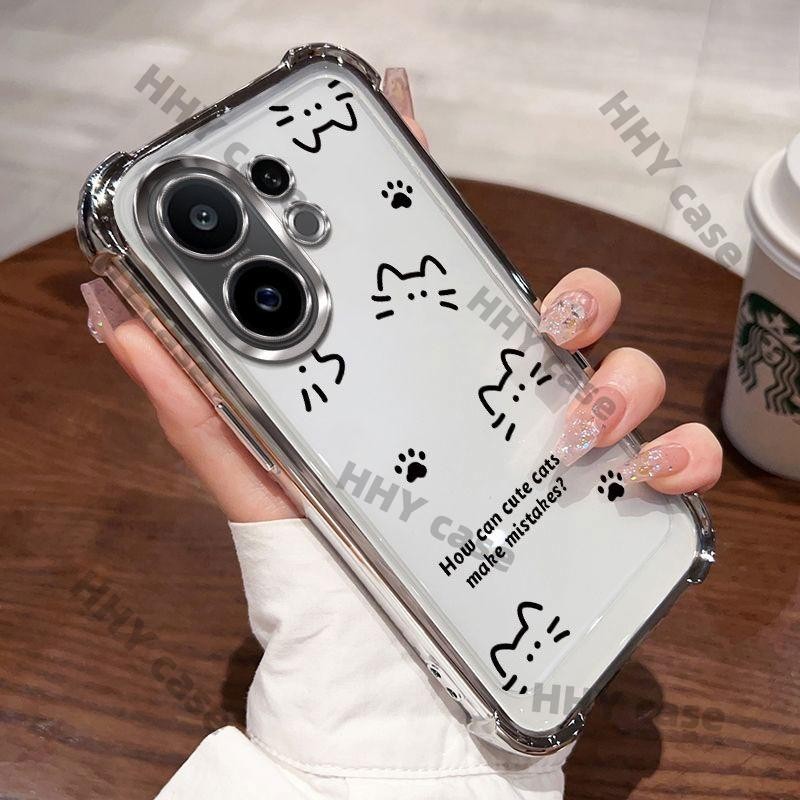 เคส Vivo V60 5G เคส กรณีส่วนบุคคล Simple Cat เคสโทรศัพท์กันกระแทกพร้อมเลนส์กล้องฟิล์มป้องกันถุงลมนิรภัย Anti-drop High-end Electroplated เคสโทรศัพท์ HHY กรณี