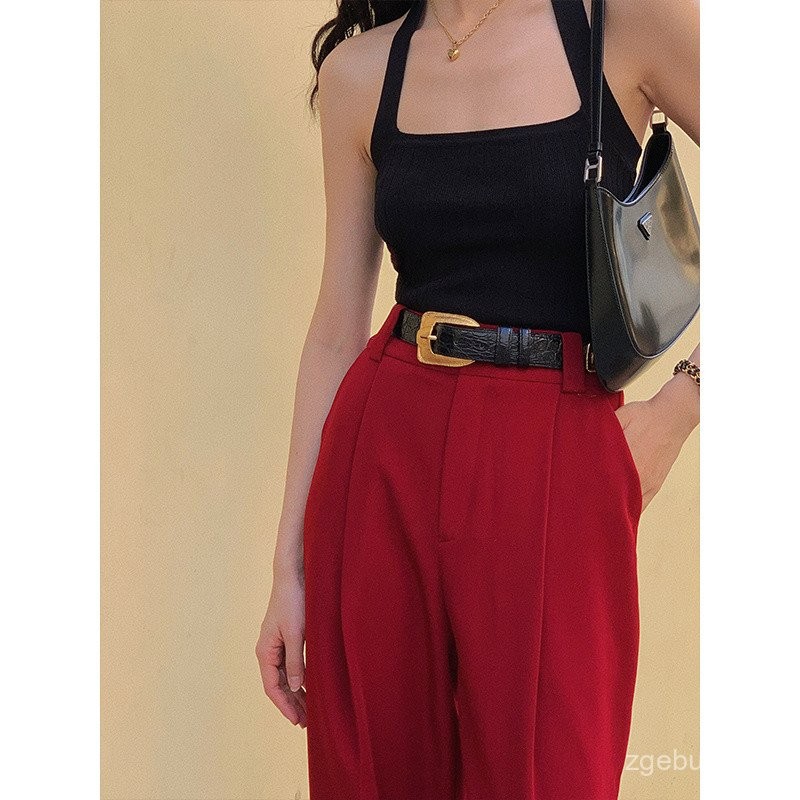 Haze Hezhi Retro สไตล์ฮ่องกง Halter สายคล้องคอถักเสื้อกั๊กผู้หญิงสวมใส่ภายในฤดูร้อน Slim-fit แขนกุด 