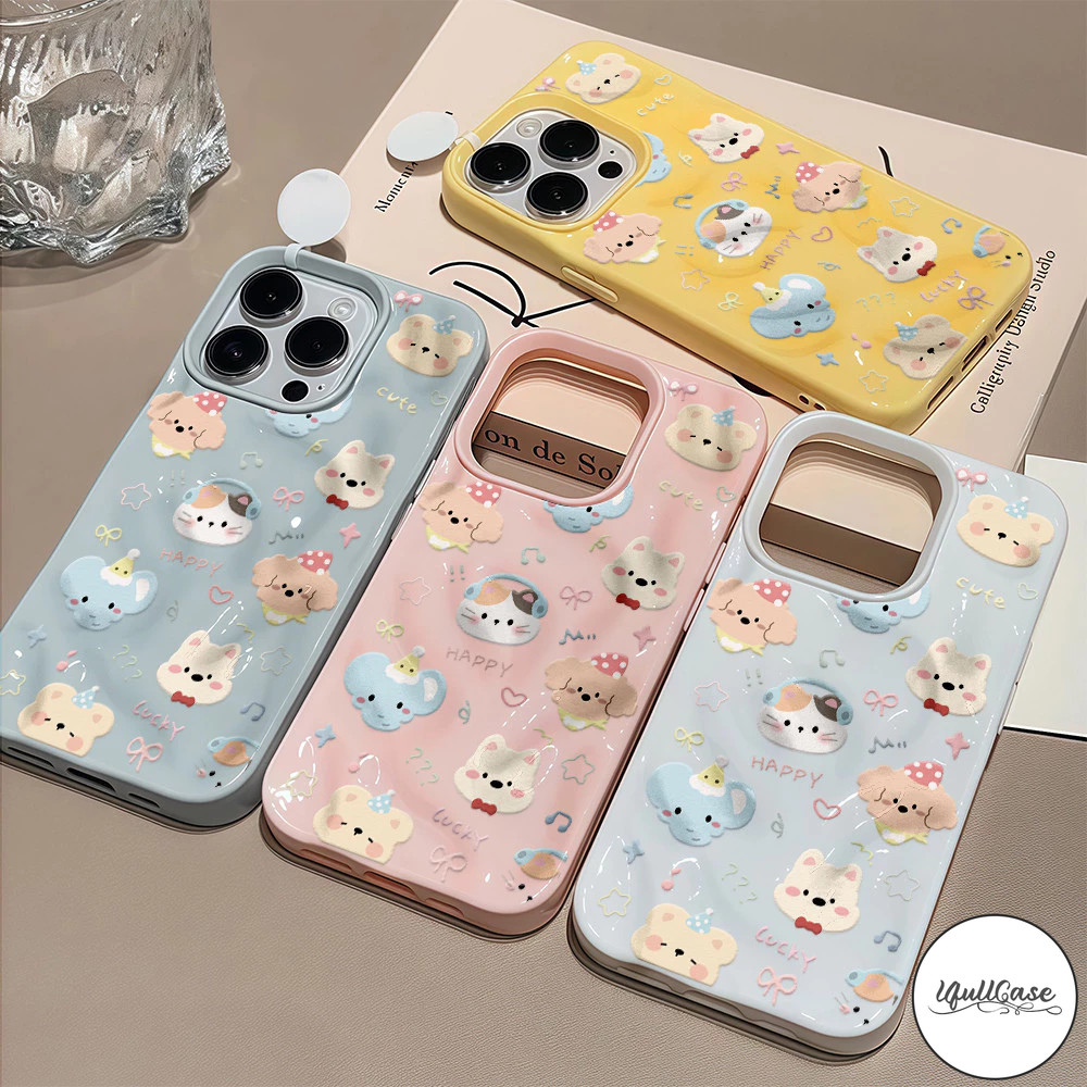 เข้ากันได้กับ IPhone 16 15 13 11 14 12 Pro Max XR X XS MAX 15 16 14 Plus ลูกสุนัขลูกแมวลูกช้างคลื่นRuffleน้ำปลอกกราฟฟิติ