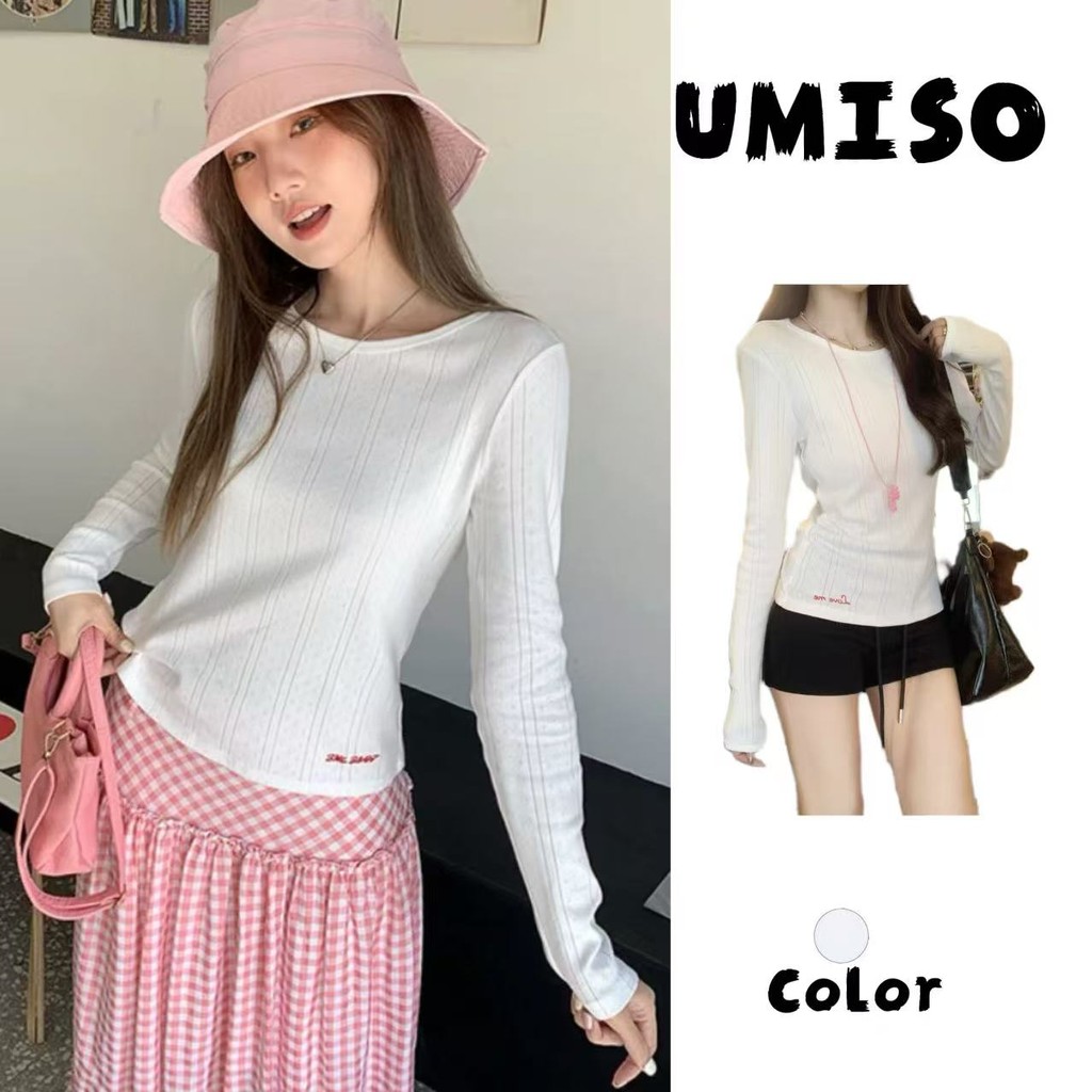 ส่งไวจากไทย สื้อยืดแขนยาวปักลาย แจ็คคาร์ด เสื้อยืดแขนยาวผู้หญิง  น่ารักๆ สไตล์เก