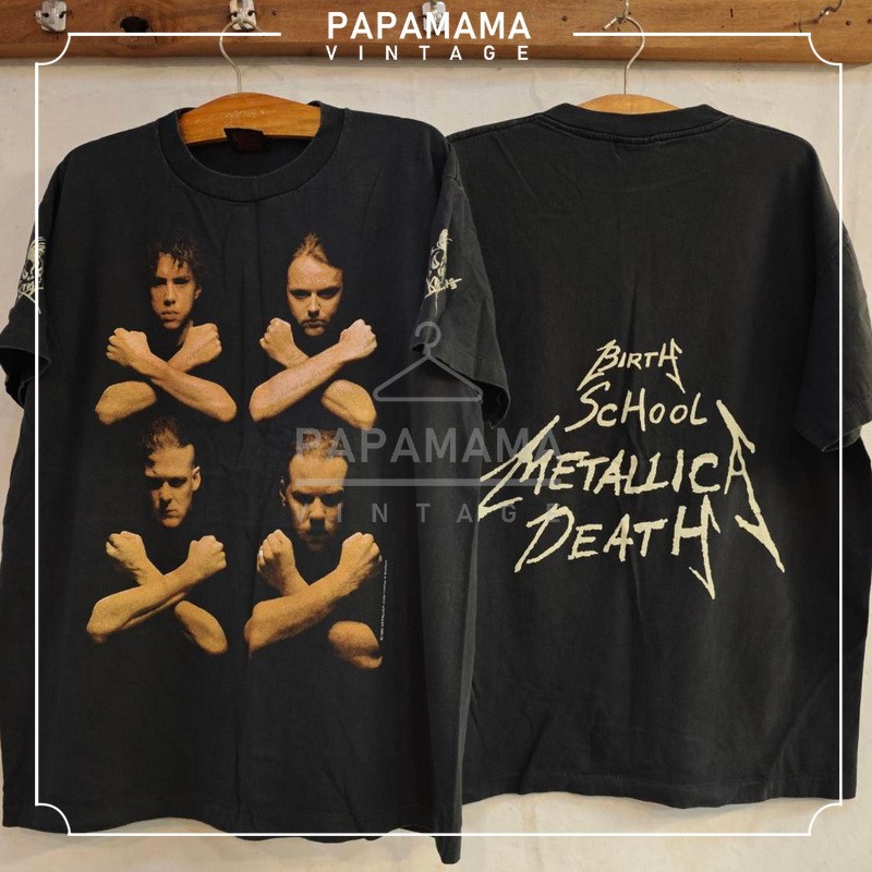 [ METALLICA ] SCHOOL @1992 BIO Washed ผ้าร้อย ฟอกไบโอนุ่ม สีเฟดเทา  เสื้อทัวร์ วงrock papamama vinta