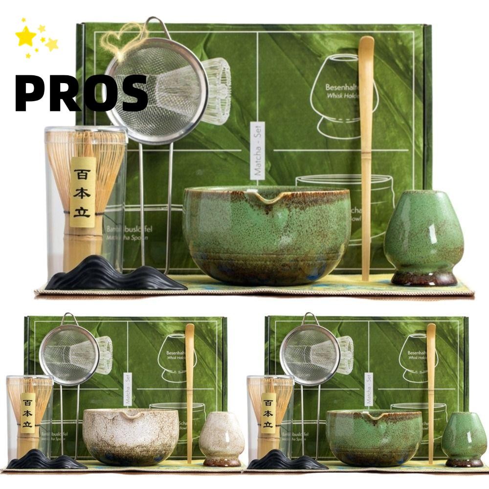 PROS 7PCS ญี่ปุ่น Matcha Whisk, ไม้ไผ่เซรามิคชุดชามัทฉะแบบใช้ซ้ําได้, แบบดั้งเดิมญี่ปุ่น Chasen เครื่องมือทําชา