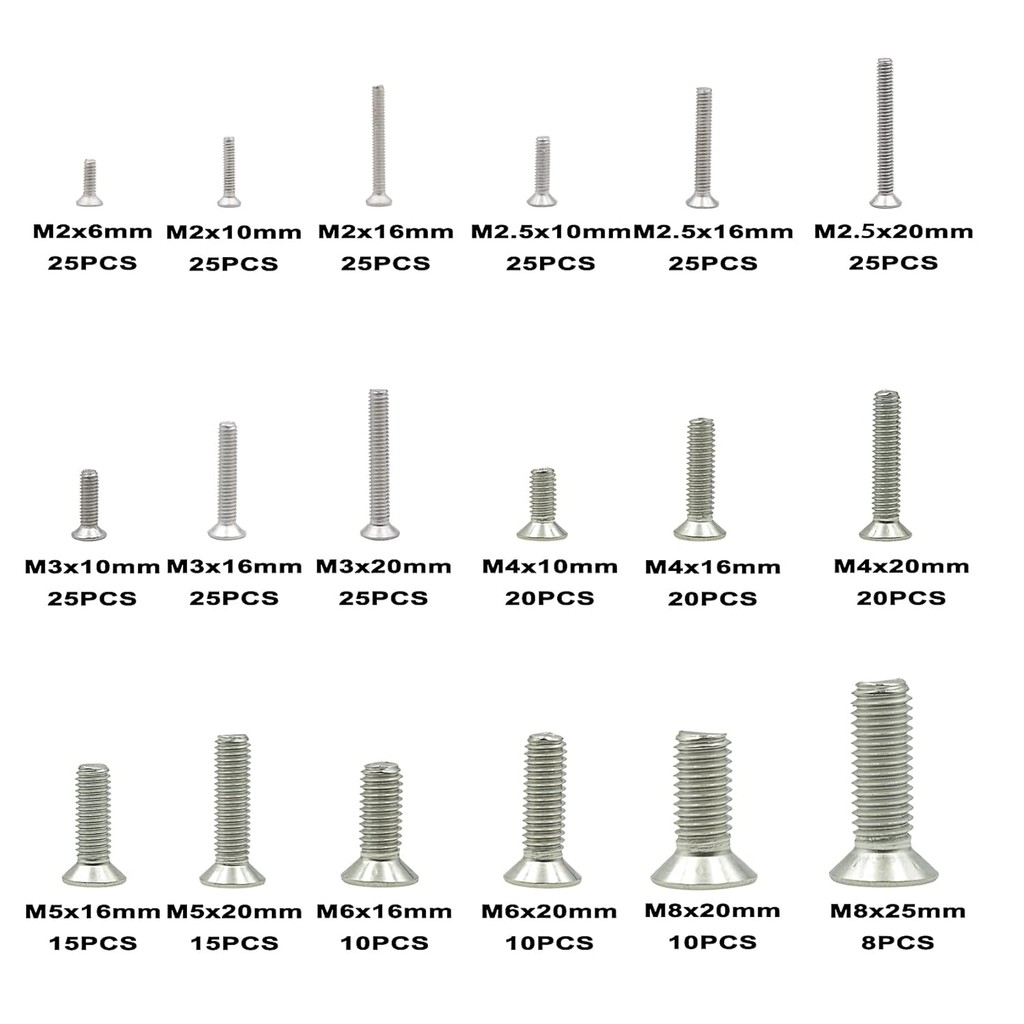 335PCS เมตริก M2 M2.5 M3 M4 M5 M6 M8 304 สแตนเลส Phillips Flat Head เครื่องสกรู Assortment Kit NPL4
