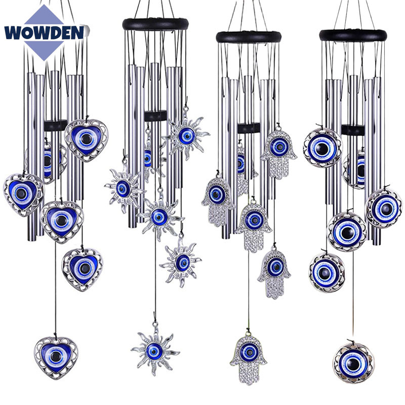 กระดิ่งลม กระดิ่งลมฮวงจุ้ย ดวงตาปีศาจ EVIL EYE ท่ออลูมิเนียม ขับไล่สิ่งชั่วร้าย เสริมฮวงจุ้ย ตกแต่ง