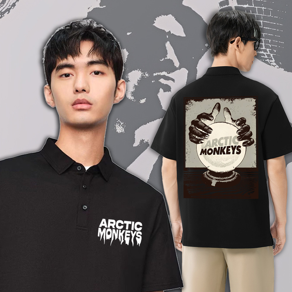 M-3XL🙈Arctic Monkeys Poloเสื้อโปโลสบายๆ Arctic Monkeys🙈 ของที่ระลึกเสื้อโปโลแขนสั้นพิมพ์ผ้าฝ้ายระบาย