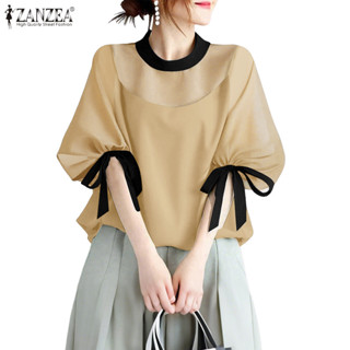 ZANZEA Celmia สำหรับผู้หญิง สไตล์เกาหลี พาทเวิร์ค แขนเสื้อแฟ…