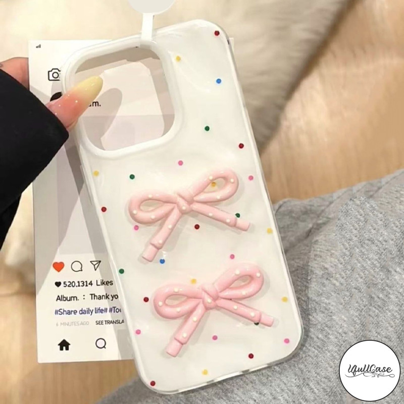 เคสไอโฟน 15 เหมาะสำหรับ IPhone 16 15 11 13 7 12  14 Pro Max XR XS X Max 7 Plus โบว์ลายจุดสีคลื่นน้ำระบาย - รูปที่ 2