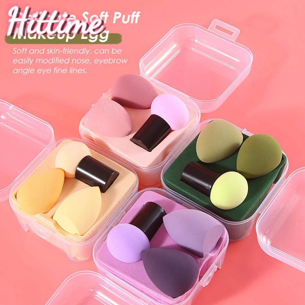 HITTIME 3pcs ฟองน้ําแต่งหน้าเครื่องสําอางพัฟแต่งหน้าเครื่องมือกล่องเก็บ Foundation Powder ฟองน้ําเคร