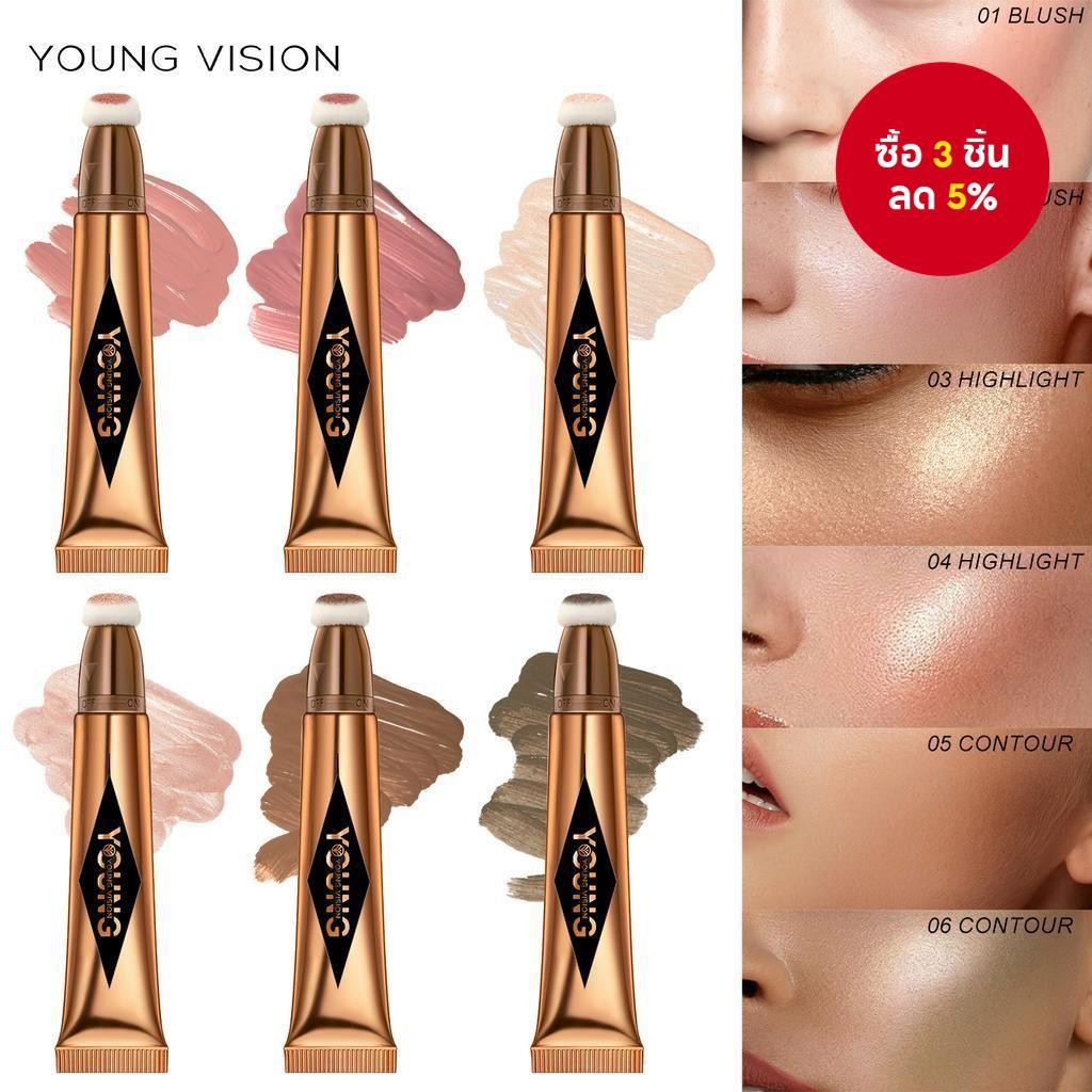 YOUNG VISION Cushion Contour Blush Highlight Stick 12ml-Multi-Colored Liquid Blush สําหรับแต่งหน้ามีหลายสีให้เลือก