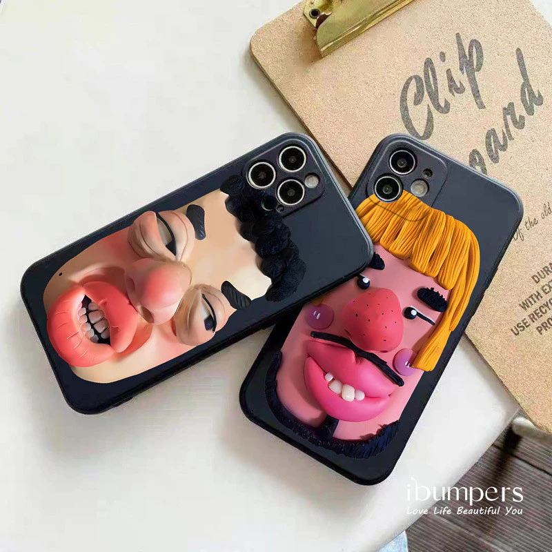 Ibumpers ตลก 3D ตัวอักษรรูปแบบเคสโทรศัพท์สําหรับ IPhone 16 15 14 13 12 11 Pro Max IP 7 8 Plus X XS XR Xs Max ซิลิคอนนุ่มกันกระแทกปกหลัง