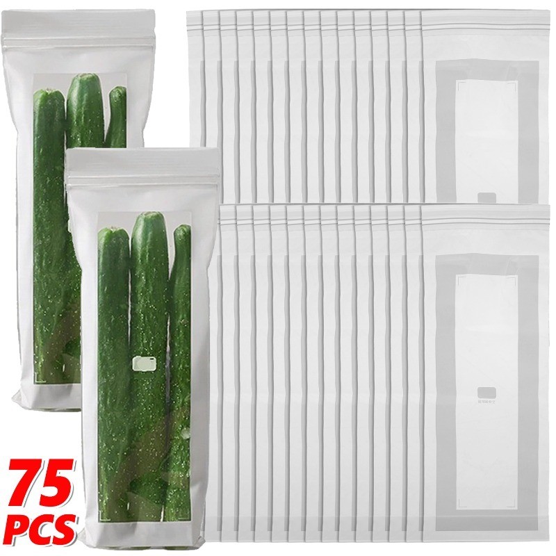 แถบยาวถุงเก็บสด-ถุงปิดผนึกยางคู่หนา-ถุงเก็บตู้เย็นเกรดอาหาร15/30/45/60/75ชิ้น