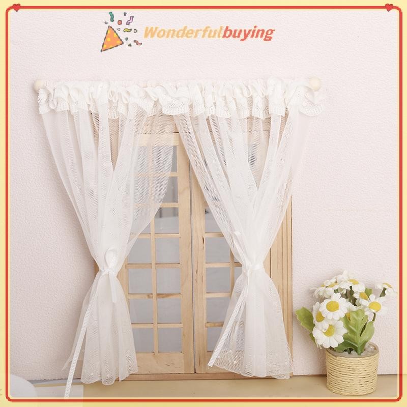 Wbth 1:12 Dollhouse Miniature ผ้าม่านสีขาวผ้าลูกไม้ผ้าม่านประตู Window Decor ห้องนอนห้องนั่งเล่นเฟอร์นิเจอร์ตกแต่งของเล่น Vary