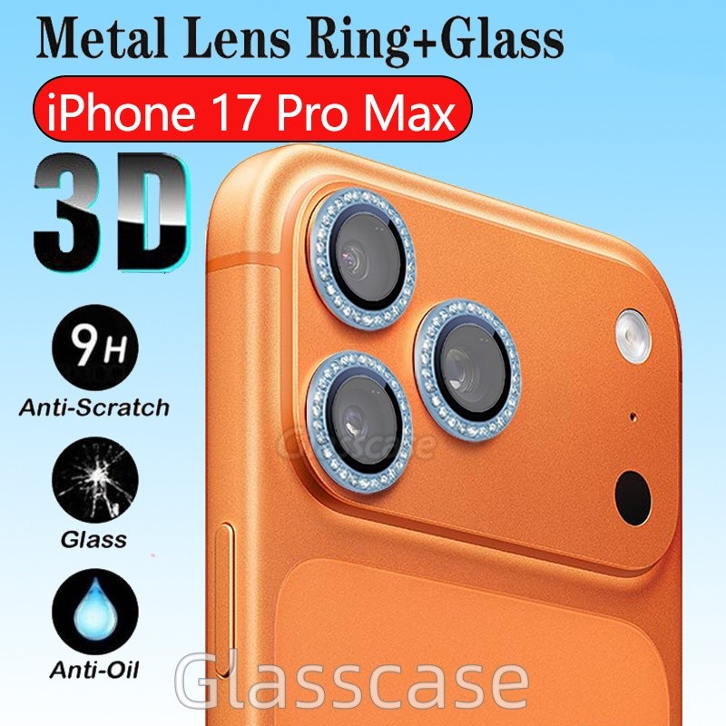 [คลังสินค้าพร้อม]เลนส์กล้องโลหะสําหรับiPhone 17 16 15 Pro Max iPhone17 17Pro Max 17ProMax 16e 16Plus Air 9H HDอลูมิเนียมโลหะผสมGlitter Diamondกล้องเลนส์ป้องกันฟิล์ม