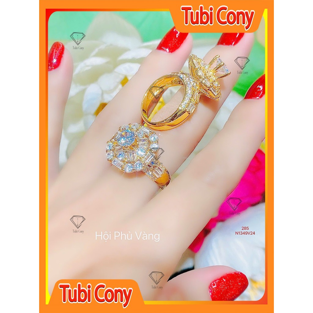 แหวนผู้หญิง N1349-285 - สีทองเงาสไตล์หรูหราเคลือบ CZ Tubi Cony