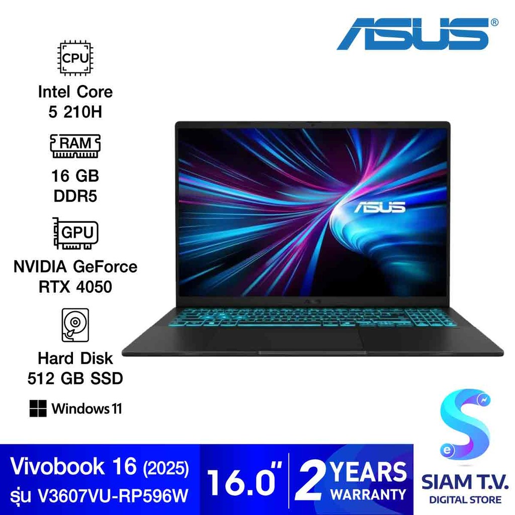 NOTEBOOK (โน้ตบุ๊ค) ASUS VIVOBOOK 16 V3607VU-RP596W (MATTE BLACK) โดย สยามทีวี by Siam T.V.