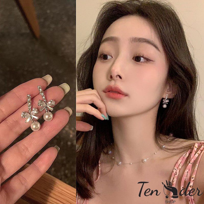 COD-ส่งเร็วจากไทย🎀ซุปเปอร์แฟรี่ โบว์ ไข่มุก พู่ ต่างหู ผู้หญิง เฉพาะกลุ่ม สไตล์เท่ ยาว-Ten