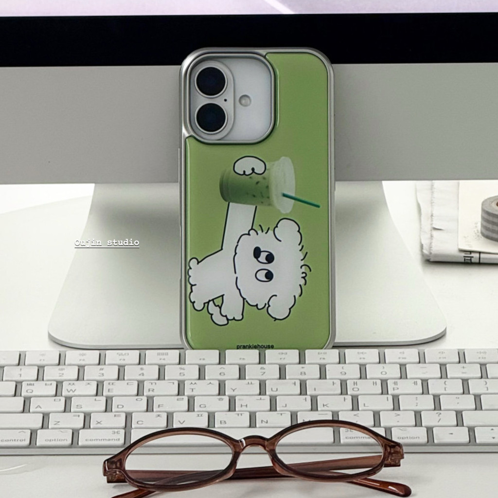 เกาหลี อิน สไตล์ ซอก ออกแบบน่ารักการ์ตูนสดรู้สึกดื่มมัทฉะน้ําแข็งดื่มลูกสุนัขกรณีโทรศัพท์ 17/16/15/14โปรแม็กซ์/13ช็อกทนขอบเงินอีพ็อกซี่กรณีป้อง - รูปที่ 5