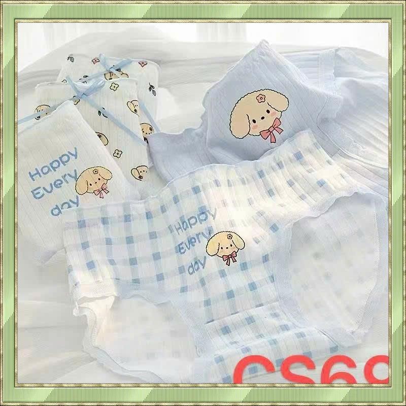 Blue Dog CS69 - Combo กางเกงลายดอกไม้ลายสุนัขสีน้ําเงิน 5 ตัว สําหรับเด็กผู้หญิง ผ้าคอตตอน - ไซส์ ML