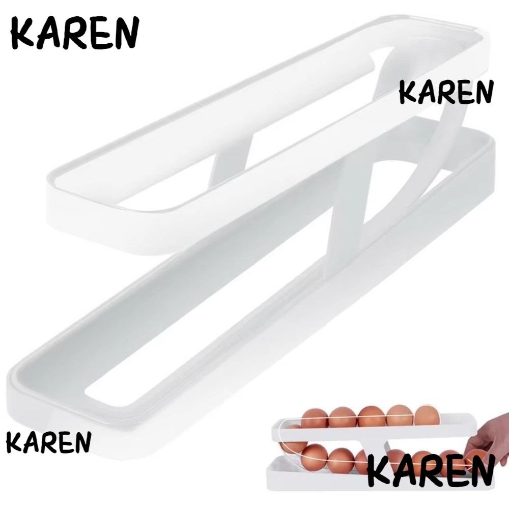 KARENGOODS ชั้นวางไข่แบบเลื่อนอัตโนมัติ, การออกแบบโรลดาวน์ กล่องใส่ไข่สองชั้น, เข้าถึงง่ายอัตโนมัติเลื่อนตะกร้าไข่คอนเทนเนอร์ห้องครัว