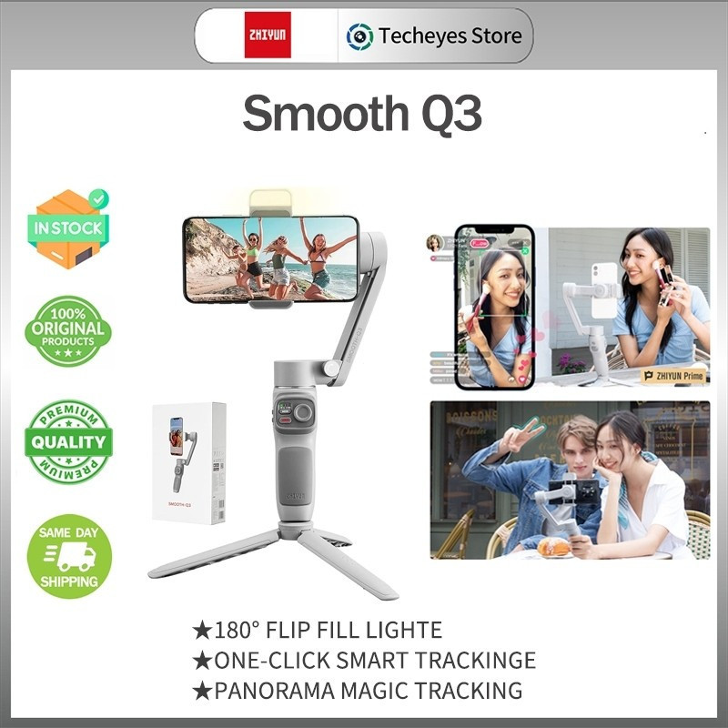 Zhiyun Smooth Q3 สมาร์ทโฟน Gimbal Stabilizer มือถือ 3 แกน LED เติมแสง Grip ขาตั้งกล้องสําหรับโทรศัพท