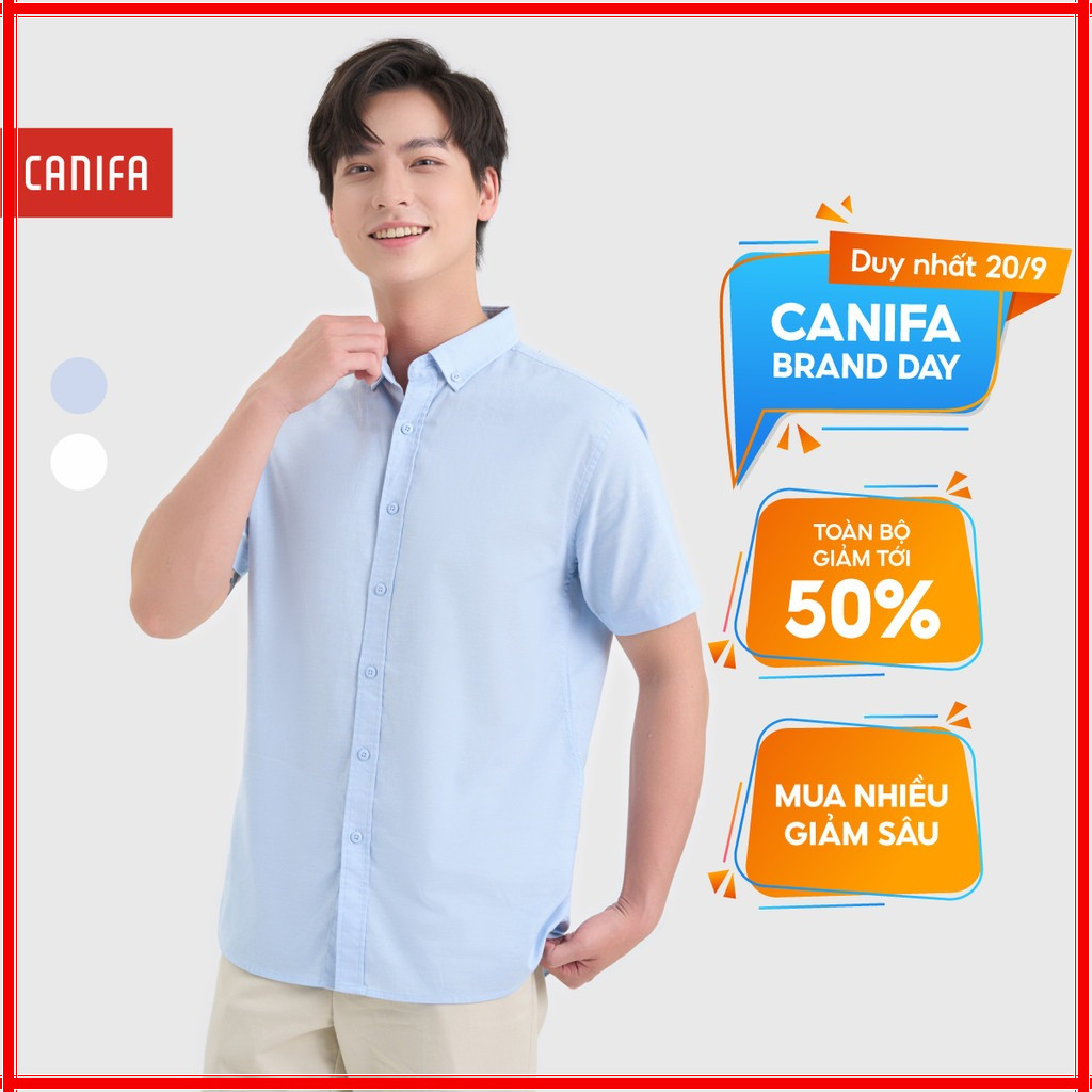 CANIFA 8TH25A001 เสื้อเชิ้ตผู้ชายคอปกแขนสั้นเยอรมัน