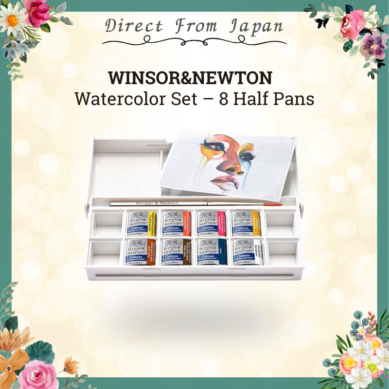 Winsor & Newton Cotman Watercolor Set – 8 Half Pans Portrait Colors + Brush