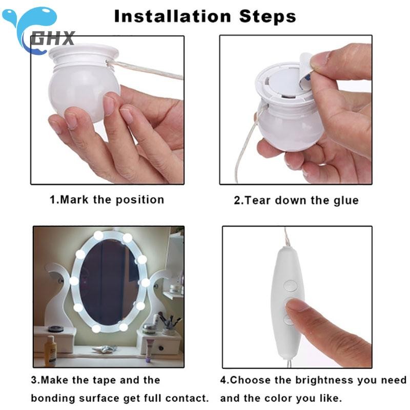 Blowgentlywind หลอดไฟ LED สไตล์ฮอลลี่ ติดโต๊ะเครื่องแป้ง แต่งหน้า USB ชุดไฟกระจก BGW - รูปที่ 4