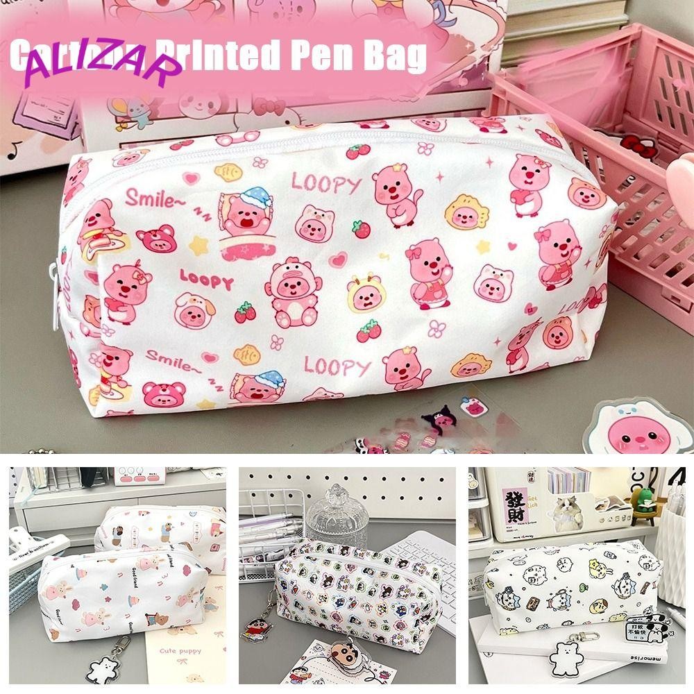 กระเป๋าปากกา ALIZAR, ผ้าใบกลับสู่โรงเรียนของขวัญดินสอ, แบบพกพาขนาดใหญ่ความจุ Loopy/Crayon Shin-chan/