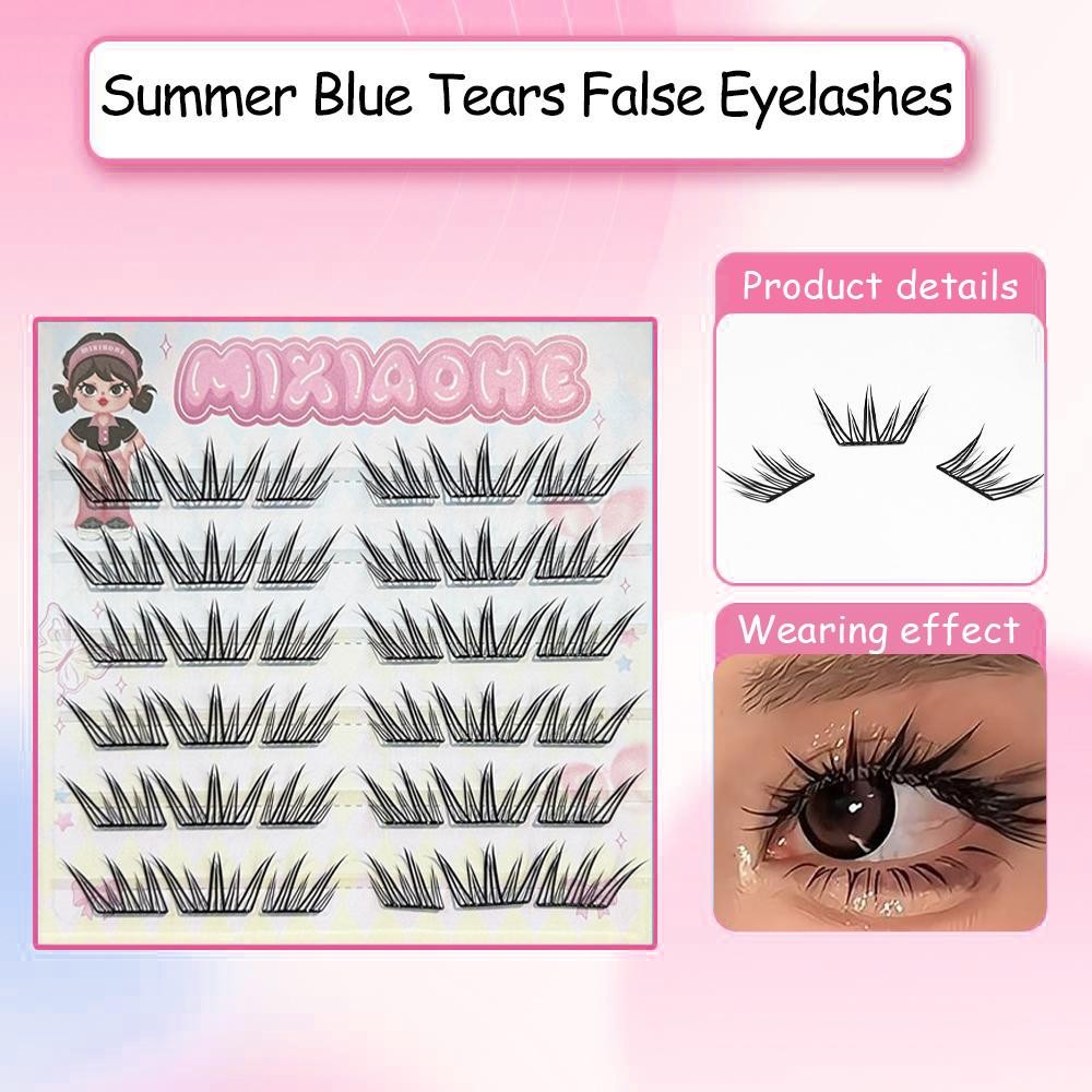 ฤดูร้อน Blue Tears ขนตาปลอม 6 แถวกาวฟรีขนตาปลอมต่อขนตา R8y1