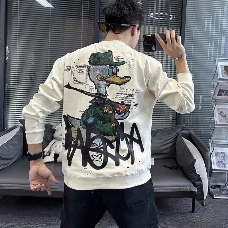 COD 2025 Men's Coffee Color Round Neck Sweatshirt Men's Heavyweight Round Neck 2025 New American Sty