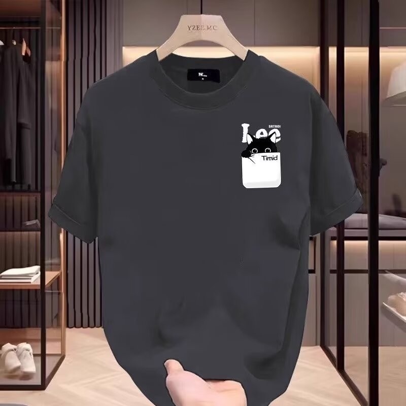 2025 NEW 20252024 New Summer Short Sleeve T-Shirt Men's Hong Kong Style Trendy Loose Tee Top Trendy 