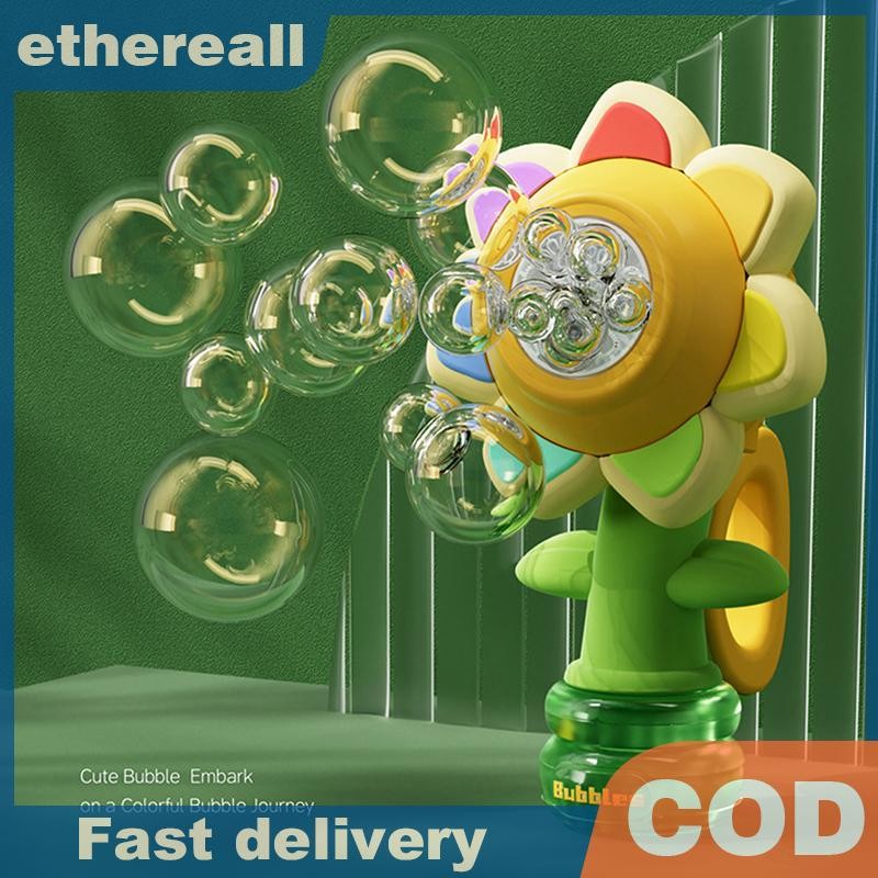 ETH ไฟฟ้าอัตโนมัติ Bubble Machine Sunflower Shaking Light Dance One Key Bubble Maker ของเล่นเด็ก TH