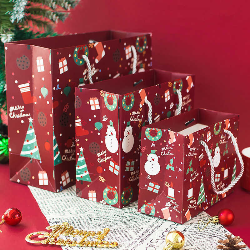 กล่องของขวัญคริสต์มาสคริสต์มาสอีฟผ้าพันคอถุงของขวัญแบบพกพาถุงย้อนยุคมีความสุขถุงกระดาษของขวัญถุงบรรจ