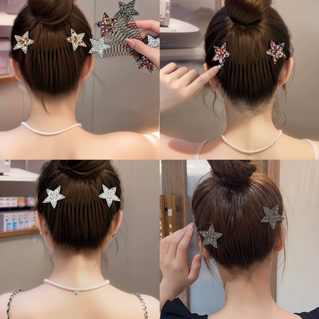 Aurora🛒พร้อมส่ง🚚 (รูปถ่ายจากงานจริง) กิ๊ปแบบคากผม ลายดาว ดีเทลแต่งเพชร สีสันสดใส ยืดตามความยาว