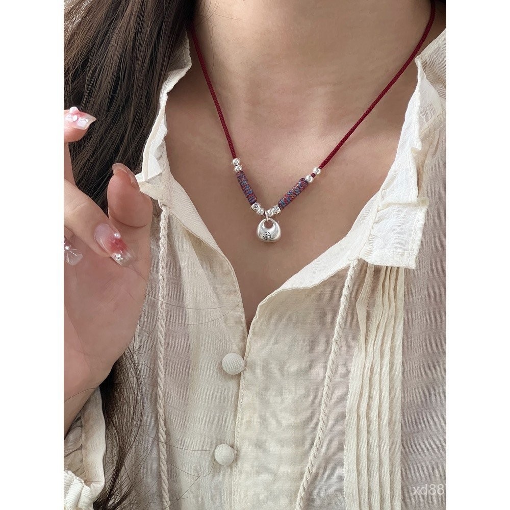 จี้ทองบริสุทธิ์Tuochuan 999 พร้อมสายคล้องถักสำหรับผู้หญิง และสัญลักษณ์นำโชคสีแดง XF9I