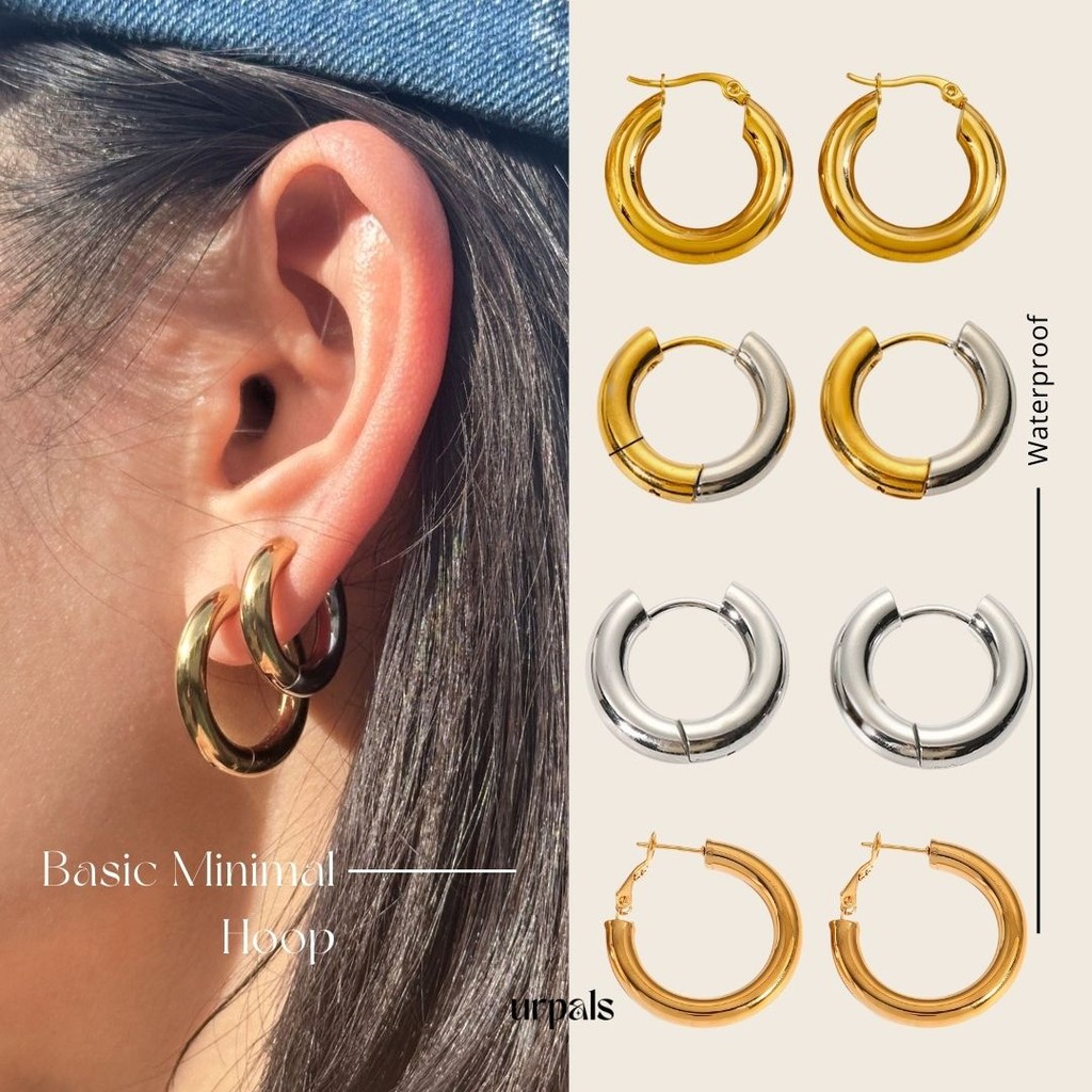 URPALS ต่างหูห่วง Stainless ชุบทอง 18K ต่างหูรูปทรงคลาสสิค แมทได้ทุกสไตล์ ขนาด 2 cm