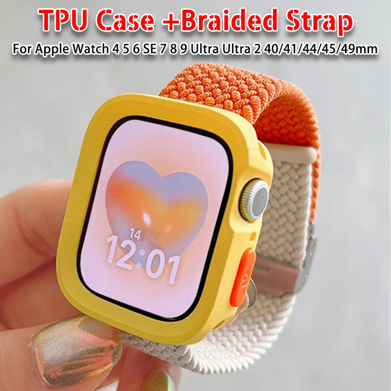 เคสTPU + สายBraidedสําหรับนาฬิกาUltra2 49 มม.45 มม.44 มม.41 มม.40 มม.สร้อยข้อมือไนลอนยืดหยุ่นสําหรับ