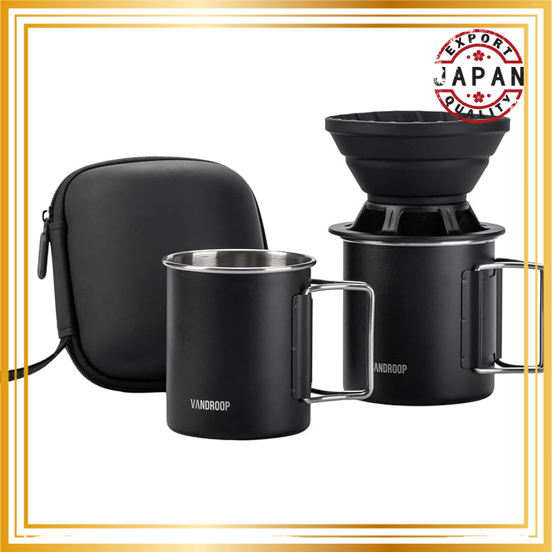 Vandroop Portable Camping Coffee Set with Silicone Dripper - Travel-Friendly Outdoor Brewing Kit (1-