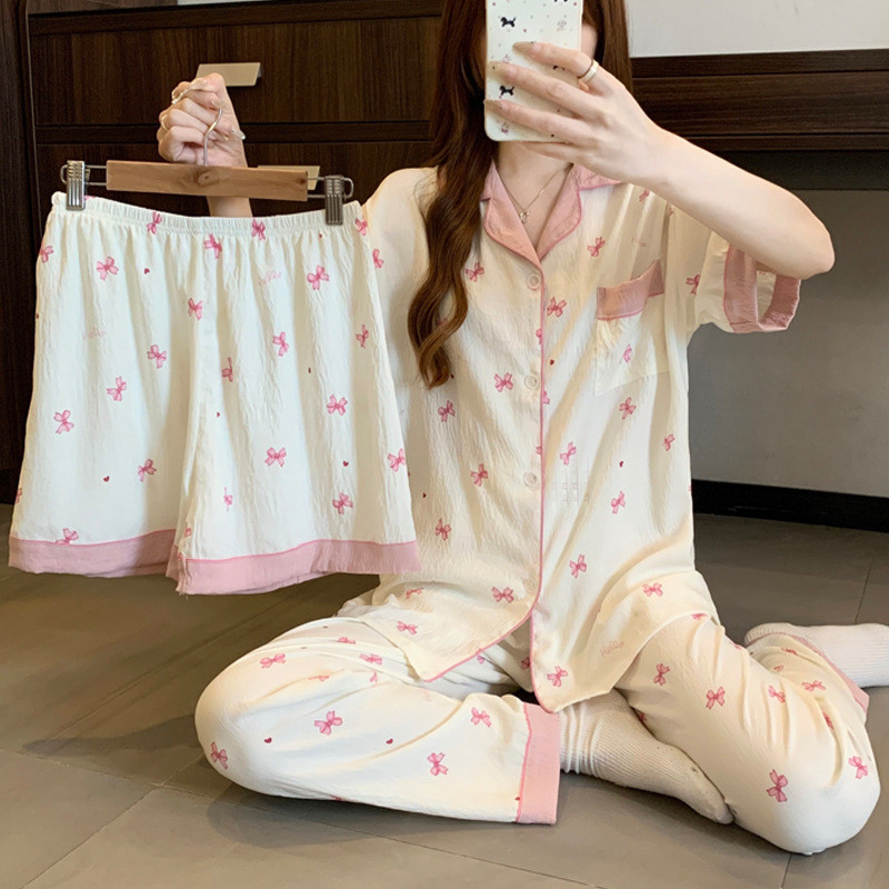 PAJAMAS PARTY ชุดนอนเกาหลี ชุดเซ็ท3ชิ้นขายาว ชุดนอนผ้านิ่มใส่สบาย 🐽 มีหลายไซต์ อก 30-46 นิ้ว W164 - รูปที่ 2