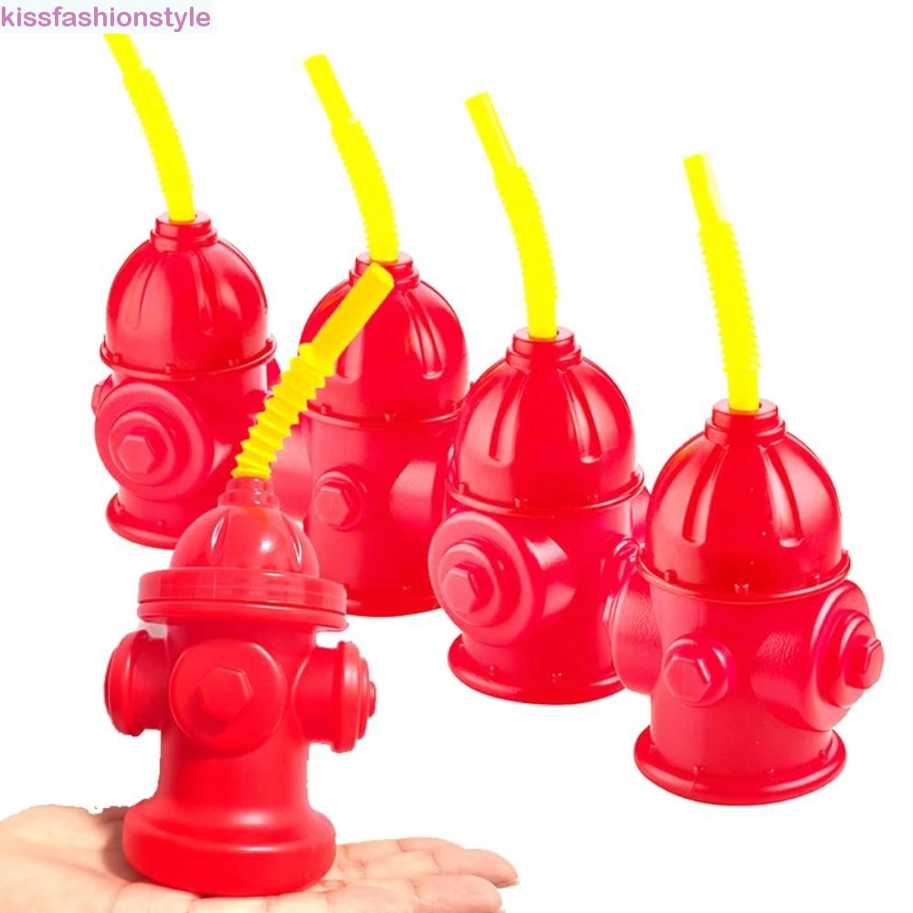 KISSFASHIONSTYLE Fire Hydrant Straw Cup,พลาสติกNovelty Fire Hydrant Water Cup,Fireman Fire Fire Fire