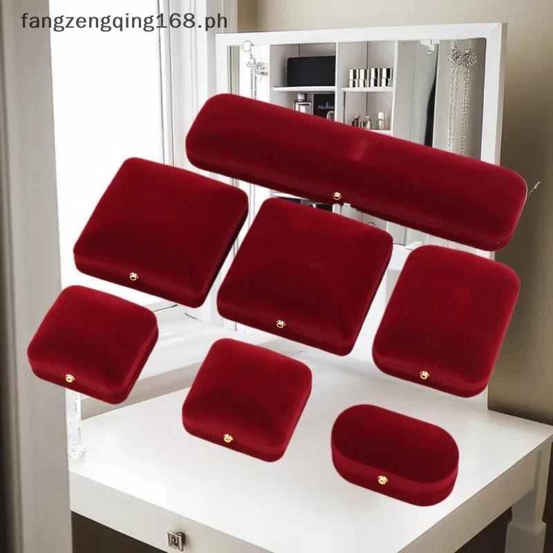 F8PH Flocking Gold Buckle กล่องเครื่องประดับจี้แหวนสร้อยคอต่างหูสร้อยข้อมือกล่องเก็บหรูหราความรู้สึก