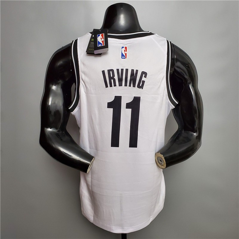 เสื้อบาสเก็ตบอล Kyrie Irving Brooklyn Nets สีขาว กดทราย