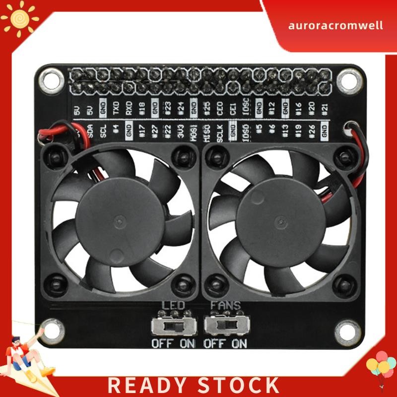 In Stock Dual Cooling Fan Shield forRaspberry Pi 4B forRaspberry Pi 4B พร้อมฮีทซิงค์สีเขียว LED RPI 