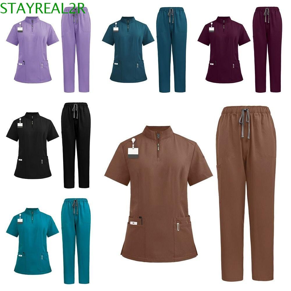 STAYREAL2R ชุดขัด Unisex, เสื้อยืดแห้งเร็วพยาบาลหมอเสื้อผ้าทํางาน, มัลติฟังก์ชั่นเสื้อนุ่ม + กางเกงพ