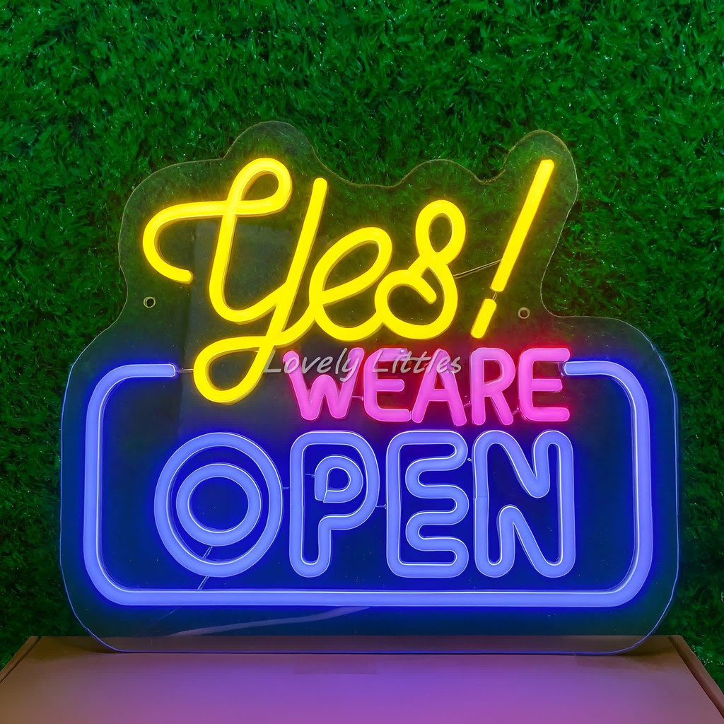 ป้ายไฟนีออน ป้ายไฟอะครีลิค ไฟ led "ป้ายไฟ YES! WE ARE OPEN" แบบเสียบปลั๊กไฟ ป้ายไฟตกเเต่ง