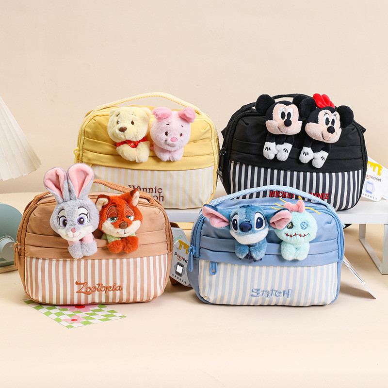ตุ๊กตาอนิเมะ Disney แท้ Judy Nick Stitch และ Little Golden Mickey Minnie พร้อมกระเป๋า Messenger